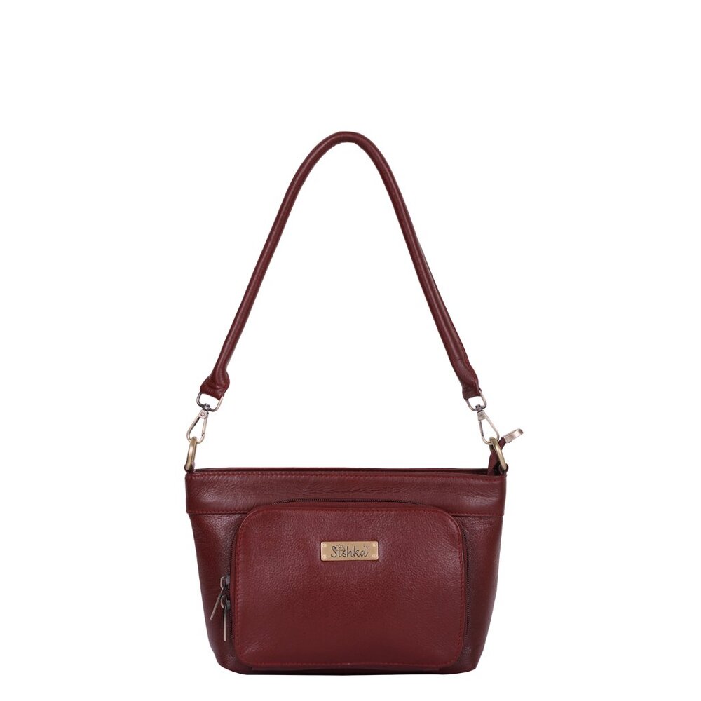 Cherry Red Leather Shoulder Tote Bag for Women –Hobo Handbag Satchel Purse